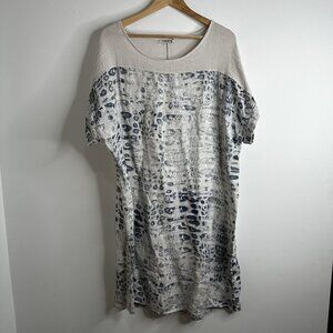 Lungo L'Arno Dress Womens 1X Beige Blue 100% Linen Animal Print Made In Italy